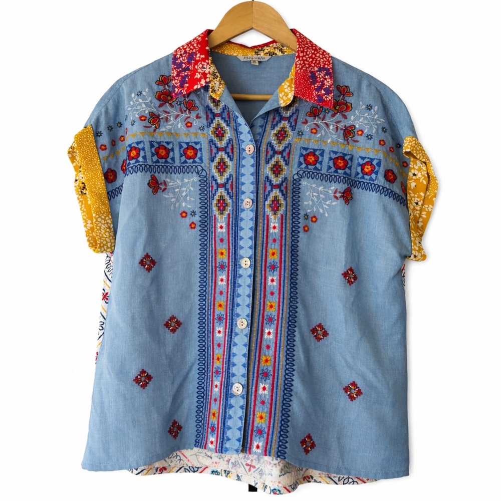 John Mark Embroidered Boho Button Down Shirt Wome… - image 2